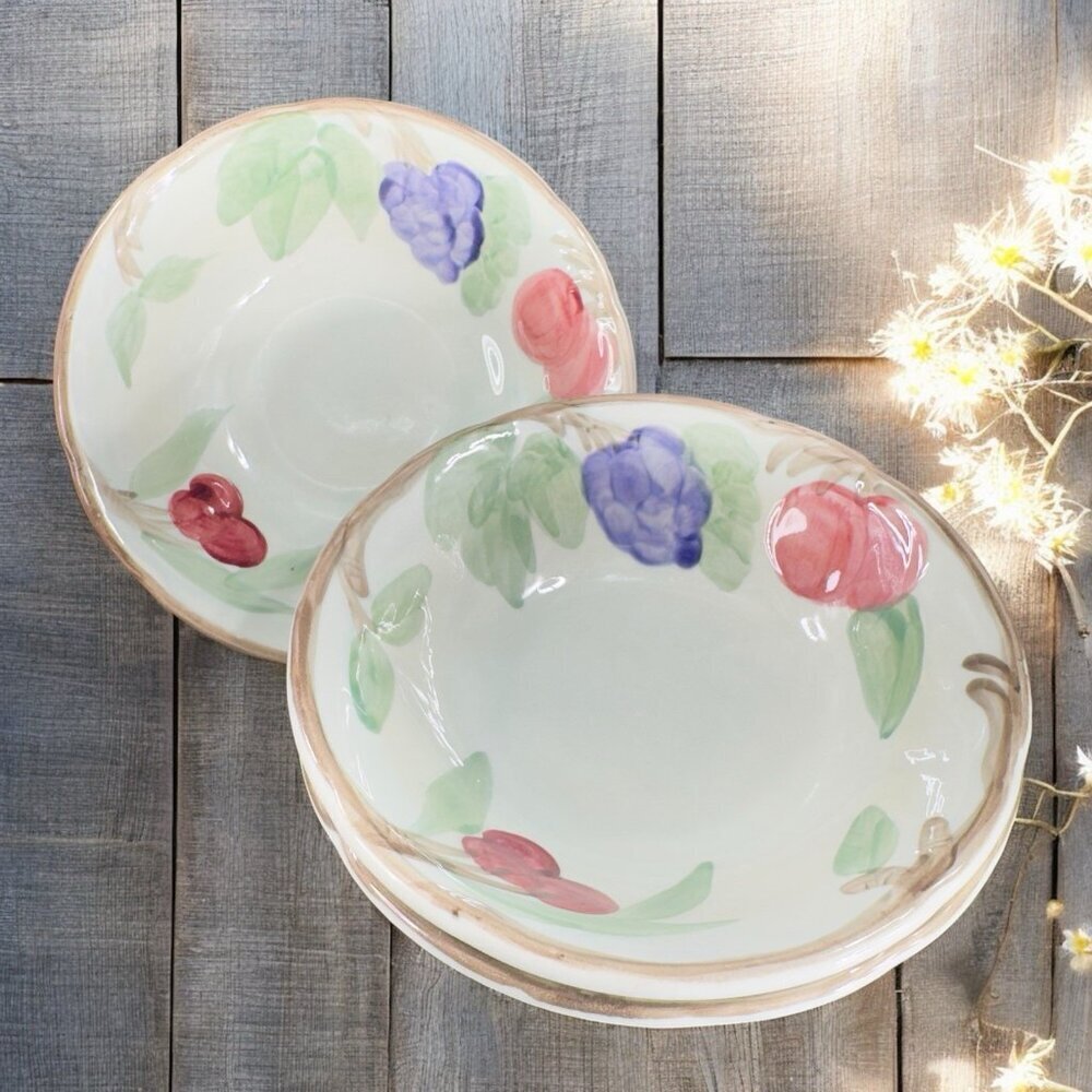 Franciscan Bountiful Bowl Dish Set 3 Pottery Bowls Fruit Plum Cherries Grapes